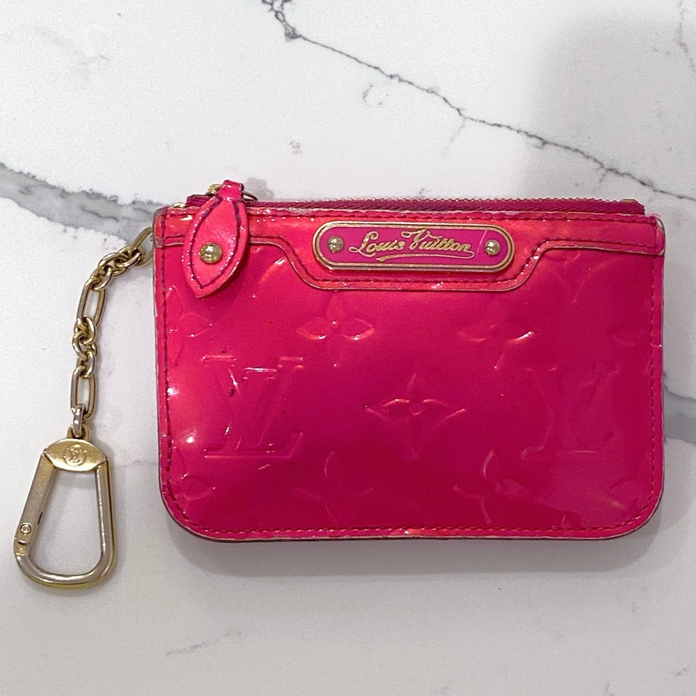 Authentic Louis Vuitton Rose Pop Hot Pink LV Monogram Cles Case Keychain Wallet